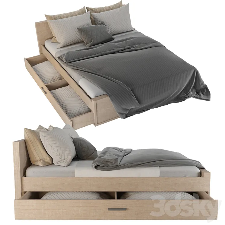 Bed Benedetti Wooden double bed 01 3D Model Free Download