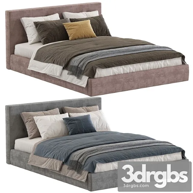 Bed Cushy Upholstered Platfrom Bed 3D Model Download