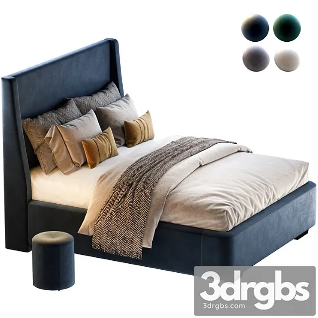 Bed Defense 160 Velvet Gray Emerald Sand Blue With Pouf Kofi Divanru 3D Model Download
