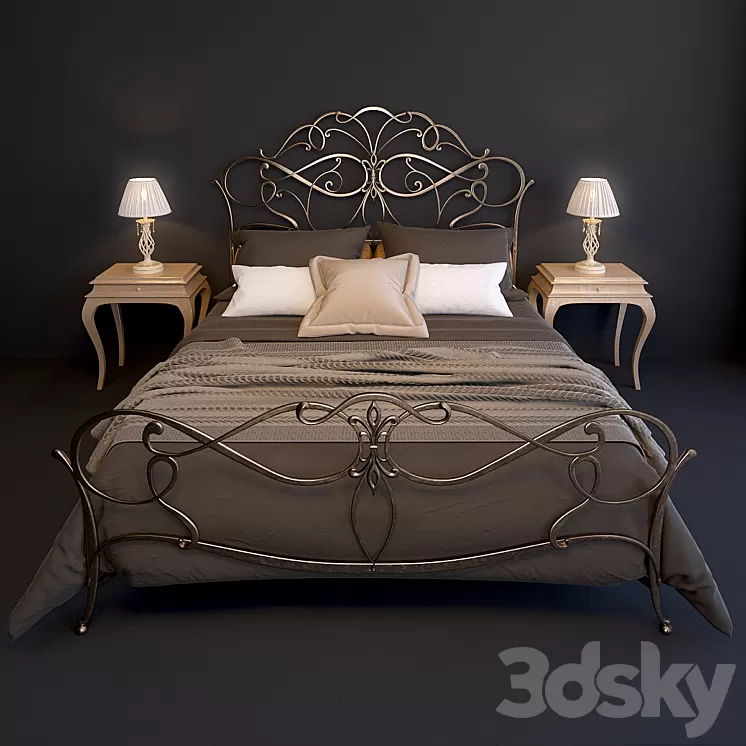 Bed EPOQUE Ciacci Classic 1027 + table Giusti Portos Rene + lamp Eurosvet 10054/1 3D Model