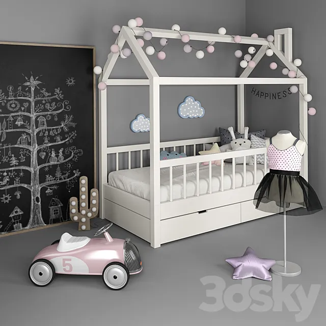 Bed “house” with a set of accessories for a nursery 2 3DModel Bed “house” with a set of accessories for a nursery 2 3DModel