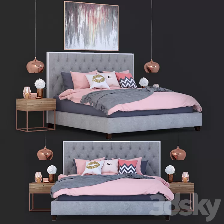 Bed Prague Bed with decor 3D Model Bed Prague Bed with decor 3D Model