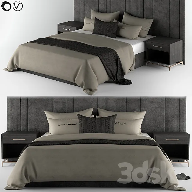 Bed-Set Cream & Black 3D Model Bed-Set Cream & Black 3D Model