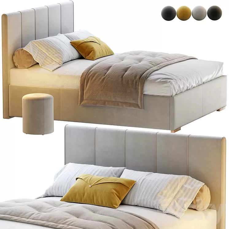 Bed Sharon 160 Velvet Milk \/ olive \/ yellow \/ gray with pouffe Kofi Divanru 3D Model Free Download