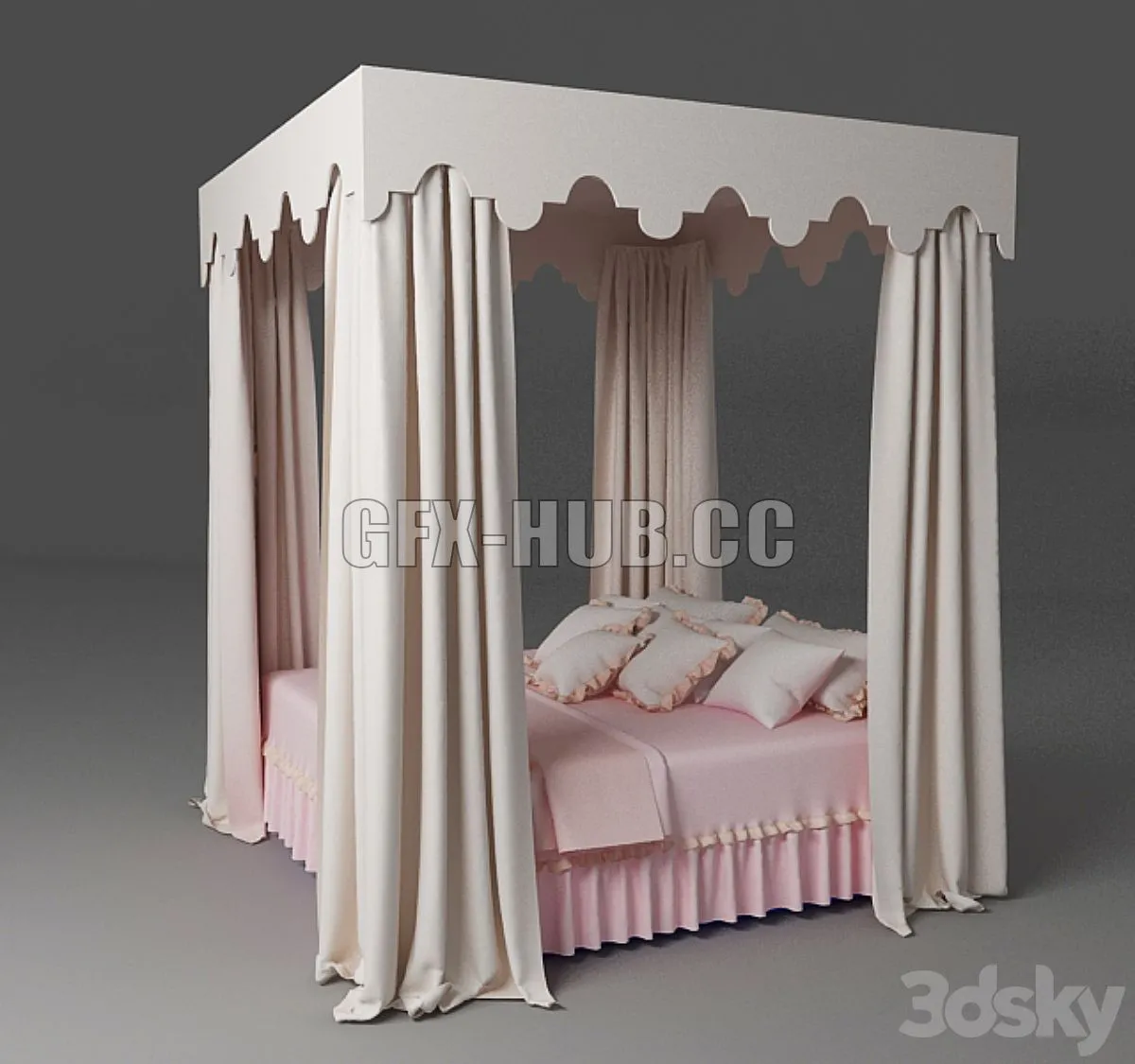 Bed with a rectangular canopy 3D Model