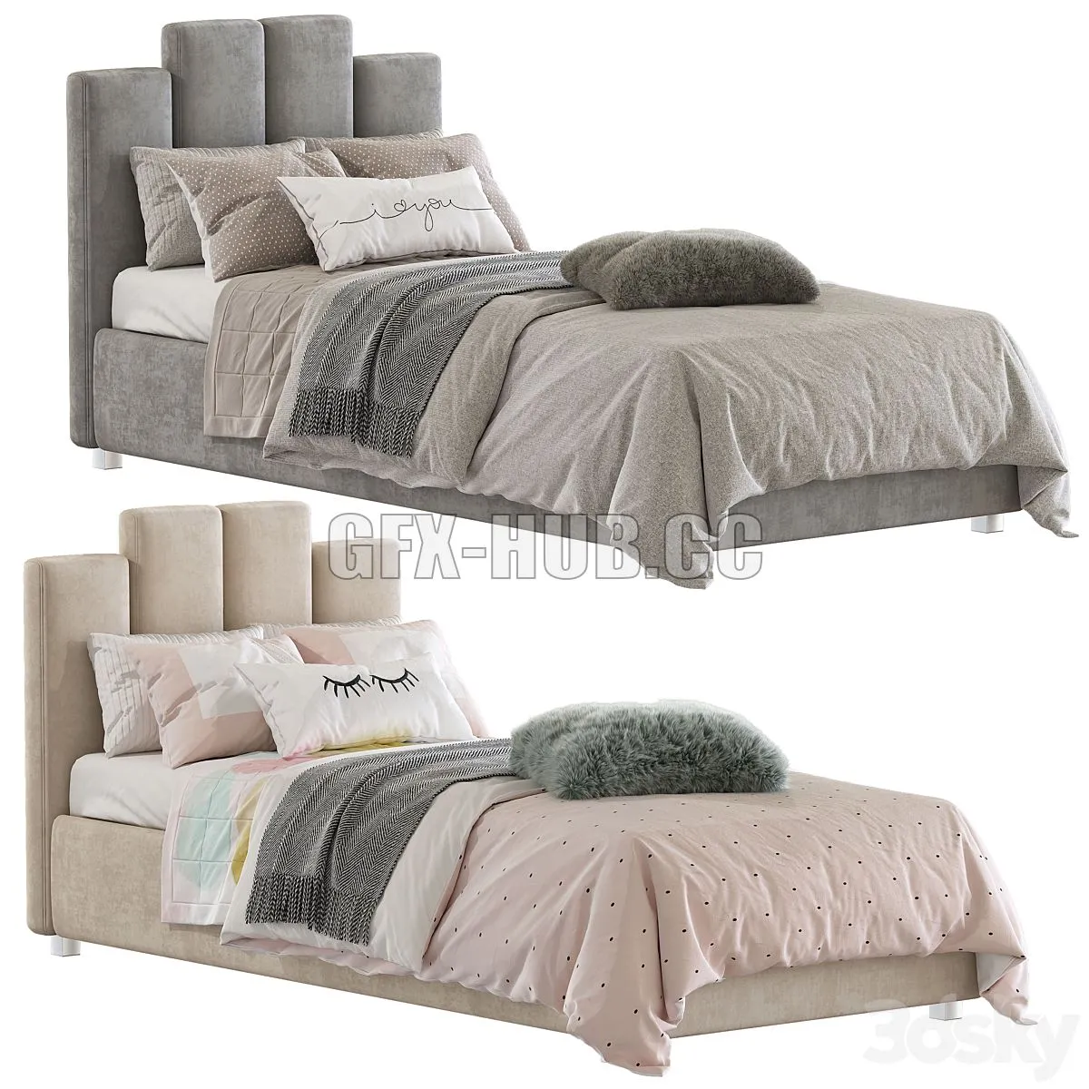 Bed with a soft headboard 10 3D Model Bed with a soft headboard 10 3D Model