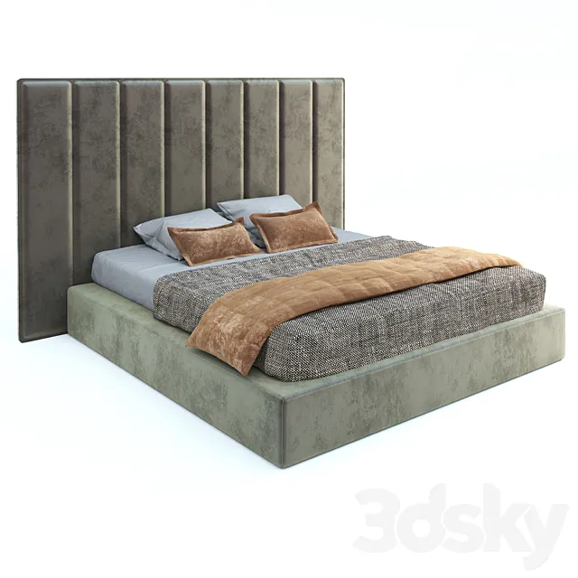 bed with a soft headboard 3DModel