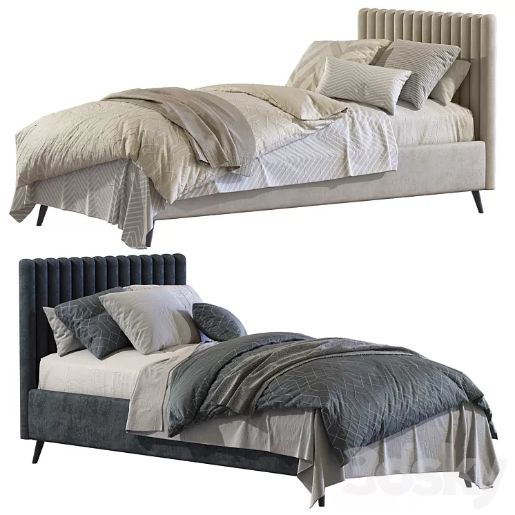 Bed with a soft headboard 4 3D Model