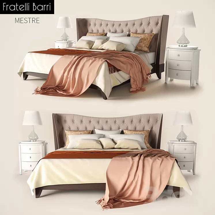 Bed with bedside tables Fratelli Barri Mestre 3D Model Bed with bedside tables Fratelli Barri Mestre 3D Model