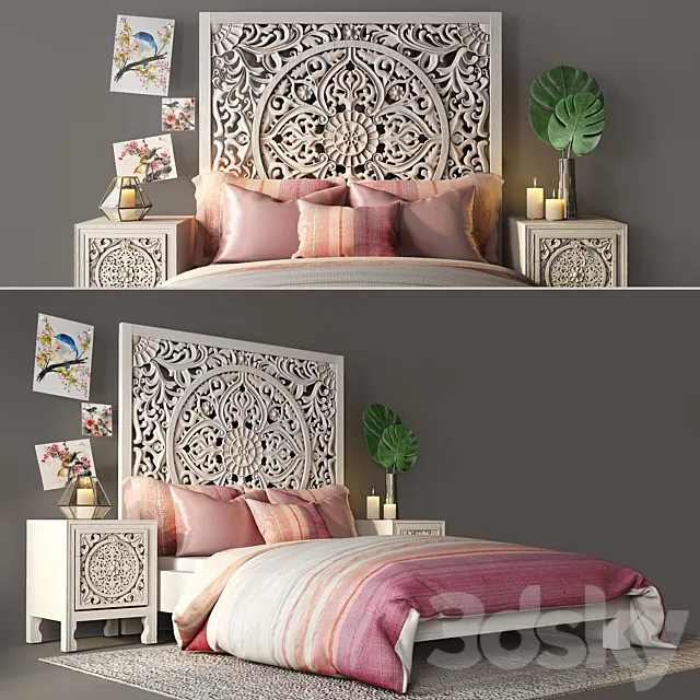 Bed with bedside tables from Anthropologie 3D Model Bed with bedside tables from Anthropologie 3D Model