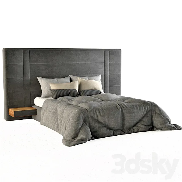 bed with upholstered wall panels 3D Model