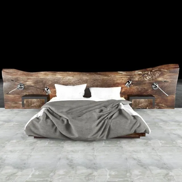 Bed with wooden headboard 3D Model Bed with wooden headboard 3D Model