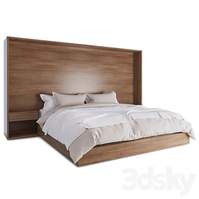 Bed with wooden headboard 3DModel