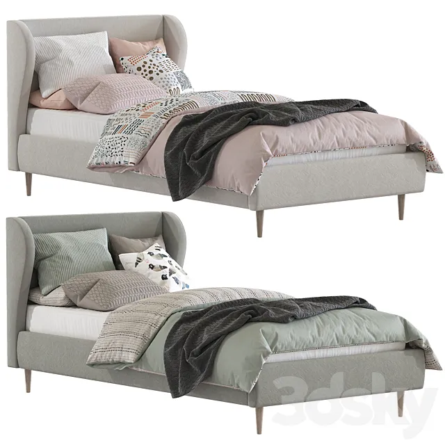 Bed Wren Wingback Upholstered Bed 3D Model Bed Wren Wingback Upholstered Bed 3D Model