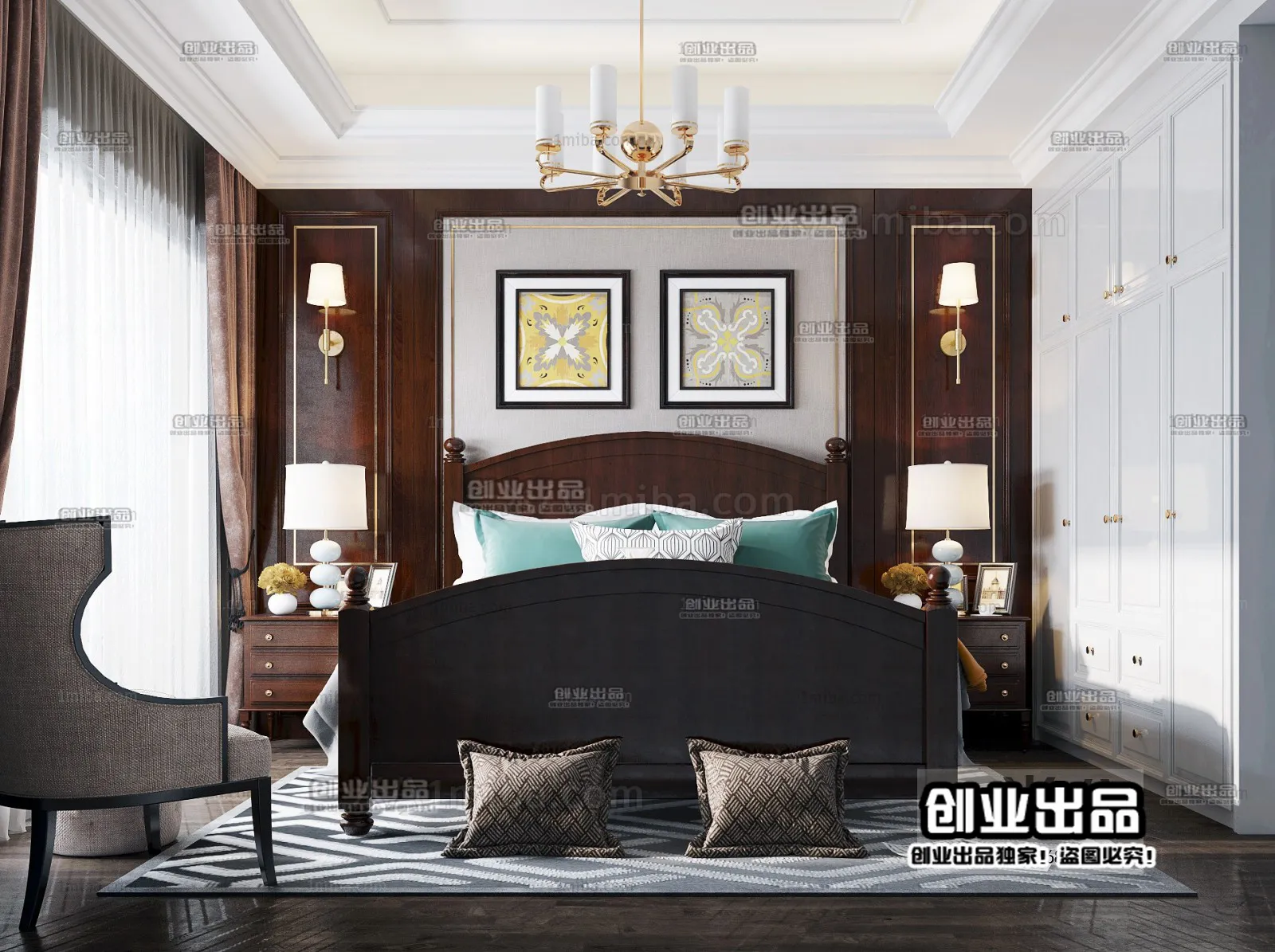 Bedroom 3D Interior Scene – American Style – 003
