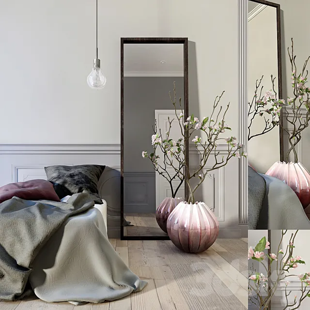 Bedroom decor set with flowers 3DModel Bedroom decor set with flowers 3DModel