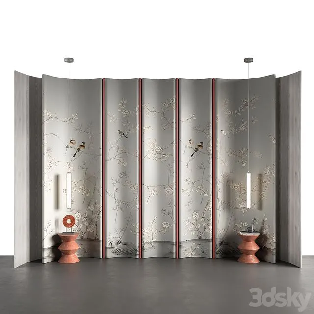 Bedroom headboard in japanese style 3D Model