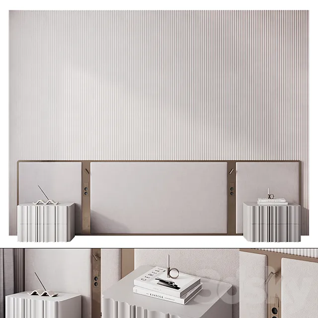 Bedroom headboard with bronze 3D Model Bedroom headboard with bronze 3D Model