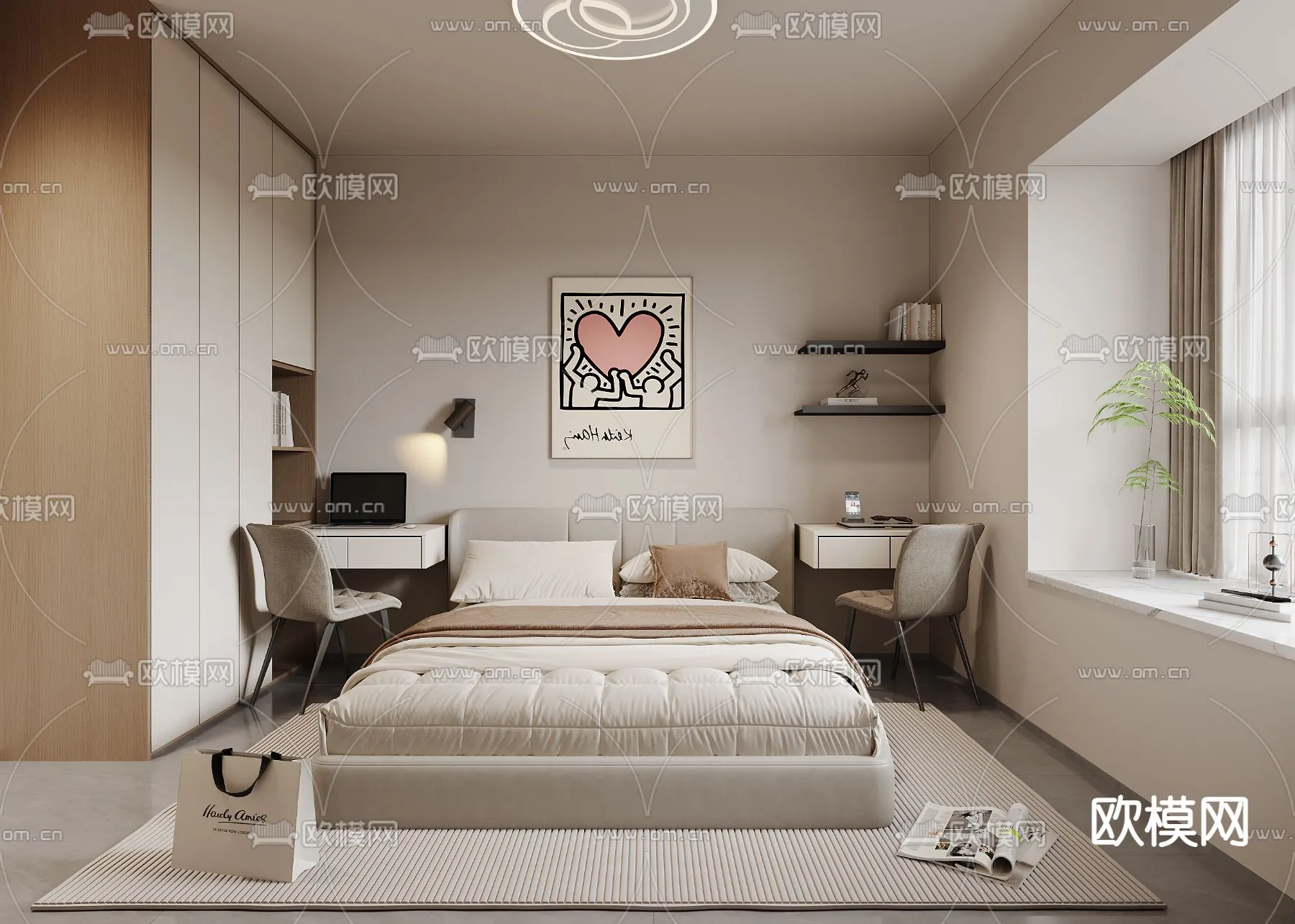 BEDROOM – MODERN STYLE – CORONA – 3D MODEL – 2128