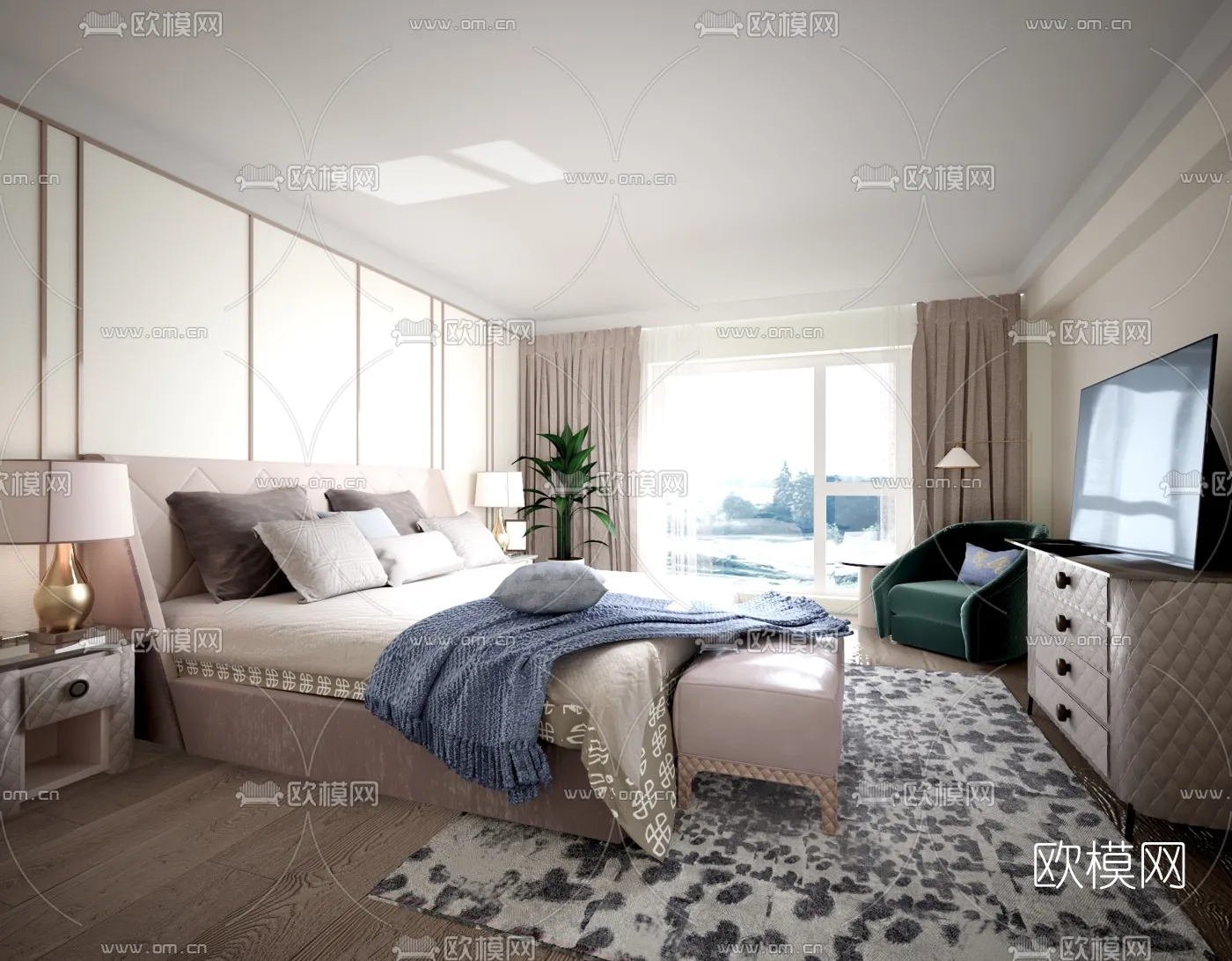 BEDROOM – MODERN STYLE – VRAY / CORONA – 3D MODEL – 2048