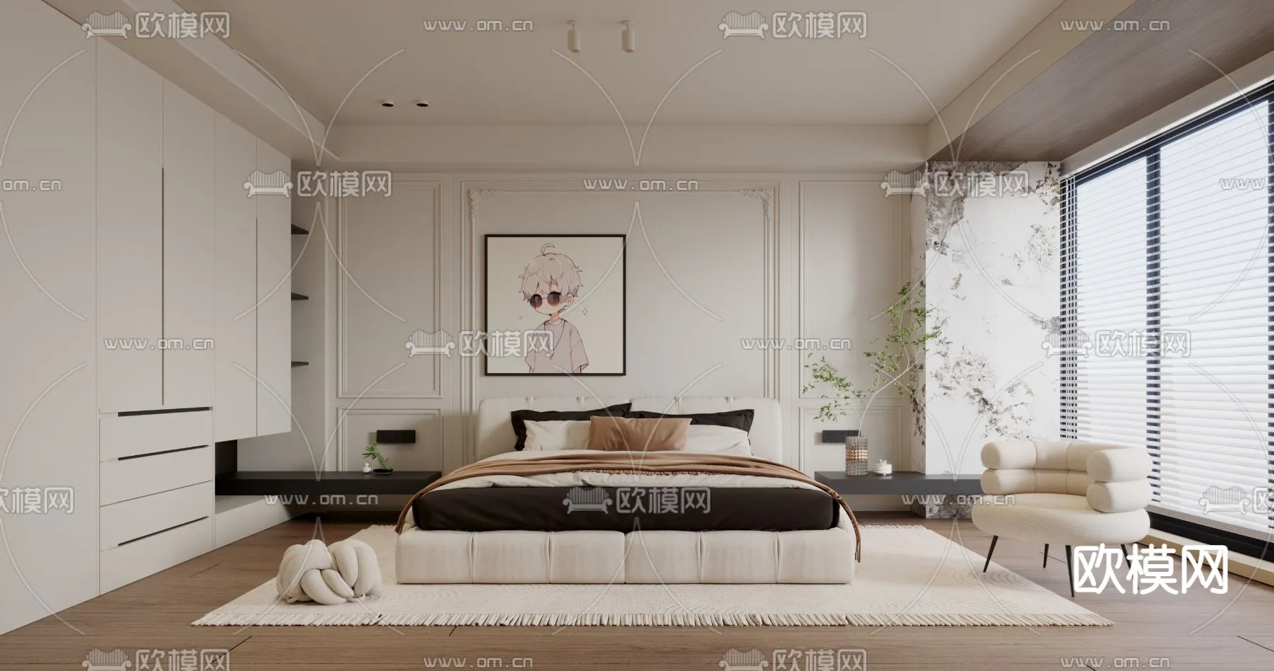 BEDROOM – MODERN STYLE – VRAY / CORONA – 3D MODEL – 2085