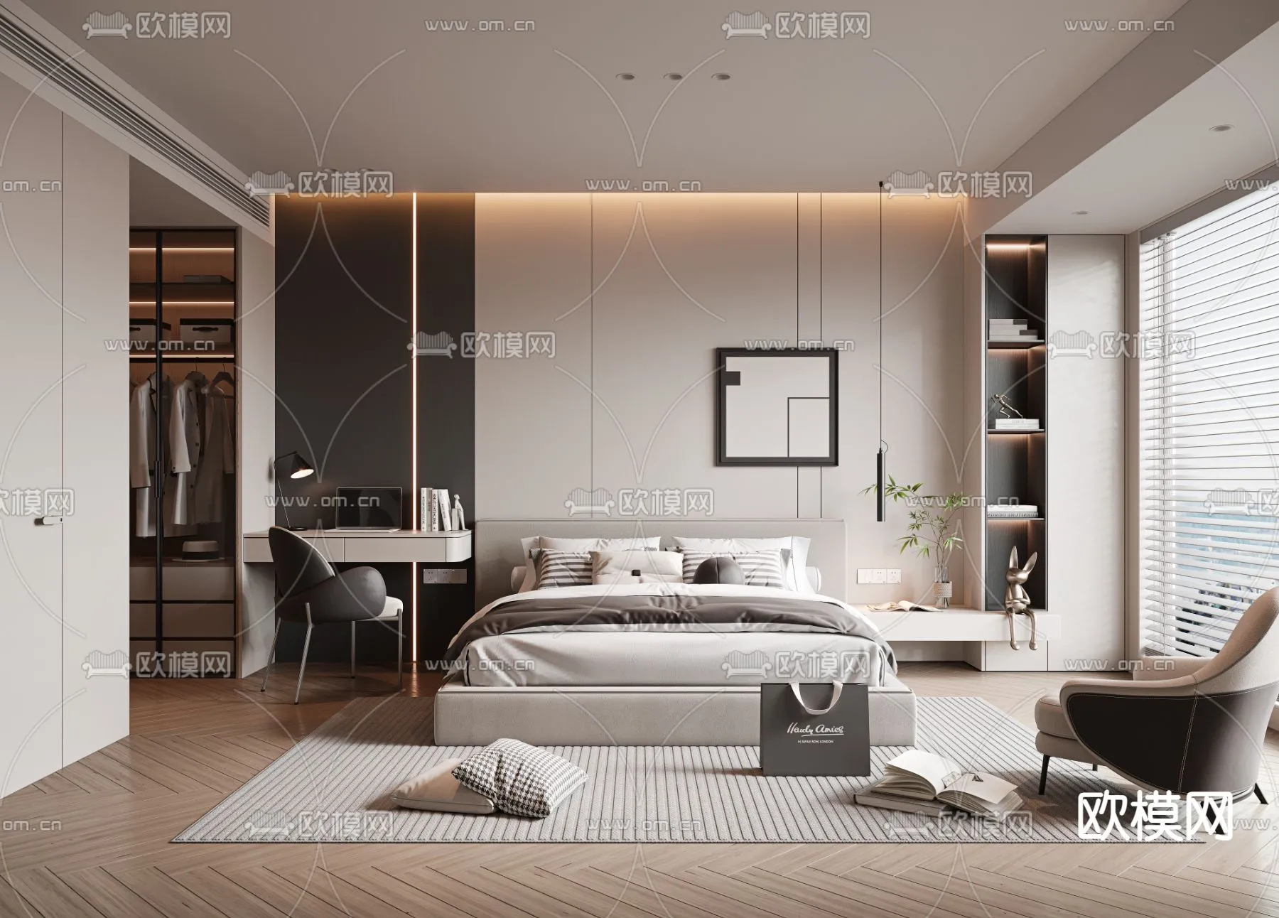 BEDROOM – MODERN STYLE – VRAY / CORONA – 3D MODEL – 2131