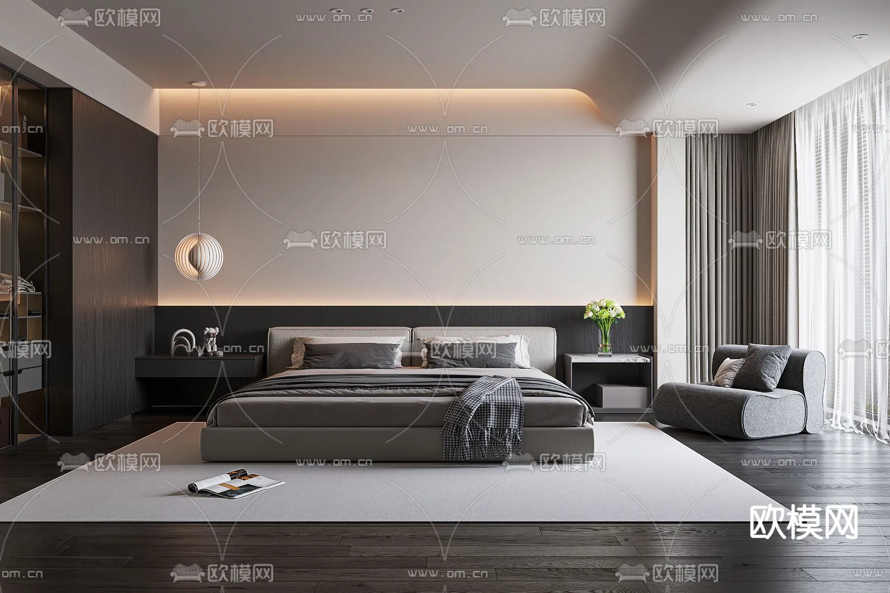 BEDROOM – MODERN STYLE – VRAY / CORONA – 3D MODEL – 2137
