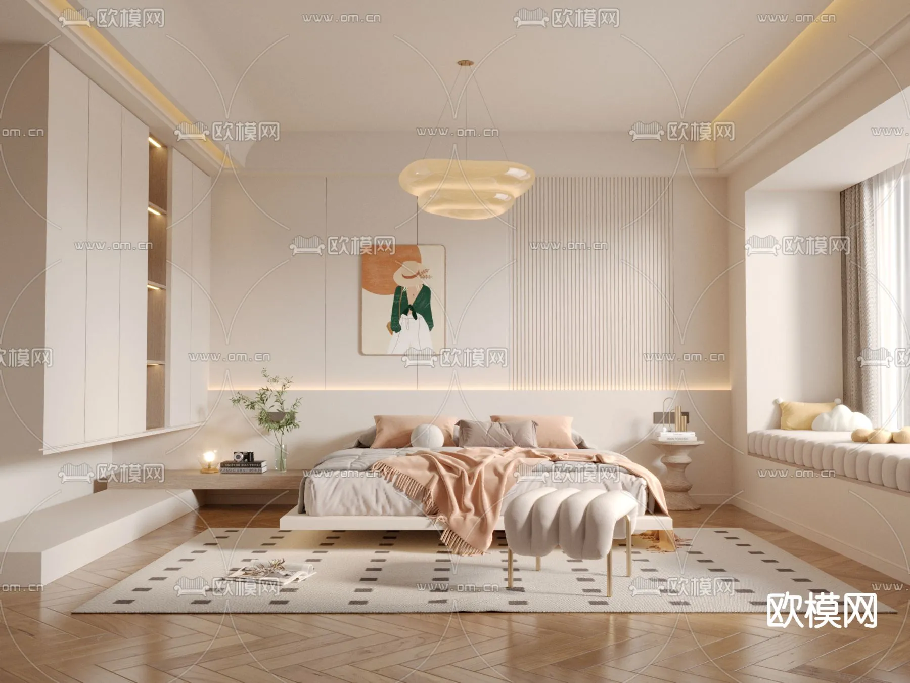 BEDROOM – MODERN STYLE – VRAY / CORONA – 3D MODEL – 2146