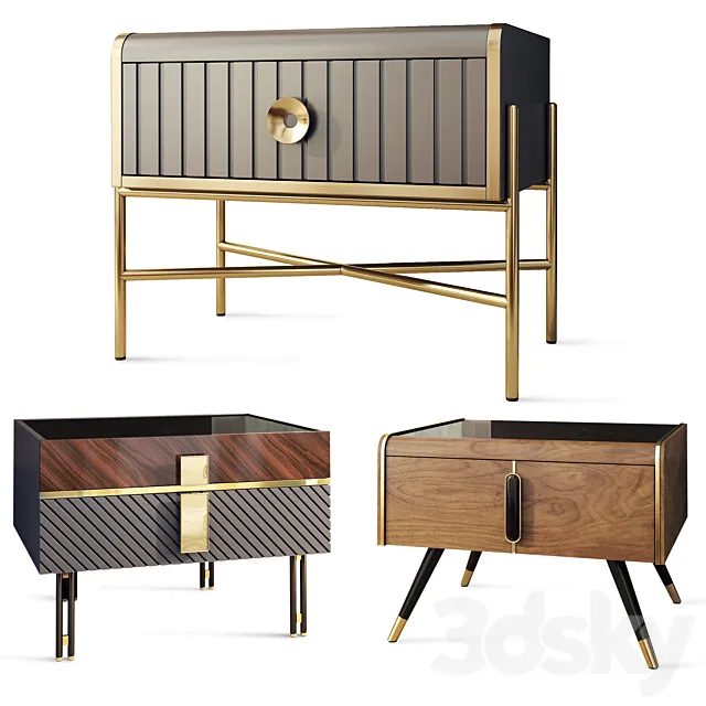 Bedside table Art Deco set. Nightstand Flora. Alize. Loca. Boss by Vivense 3DModel Bedside table Art Deco set. Nightstand Flora. Alize. Loca. Boss by Vivense 3DModel