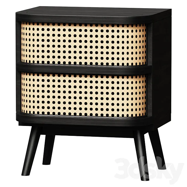 Bedside table Bedside table with 1 drawer made of wicker rattan Laora 3D Model