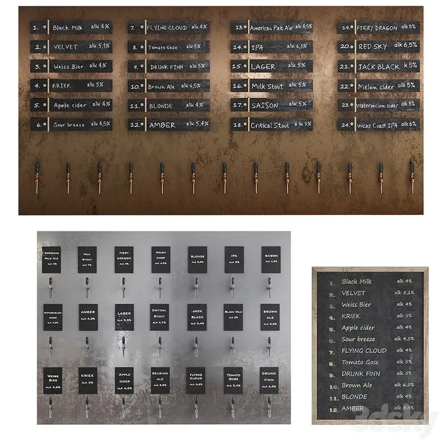 Beer menu on taps 3D Model