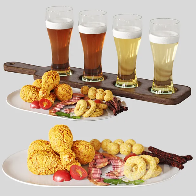 Beer Set with Snack 3D Model