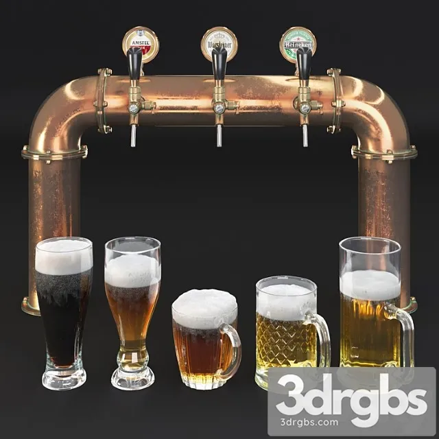 Beer tower & beer mugs 3D Model Download