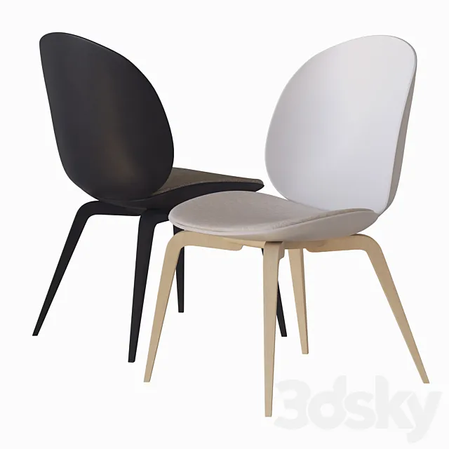 beetle chair wood base 02 3D Model