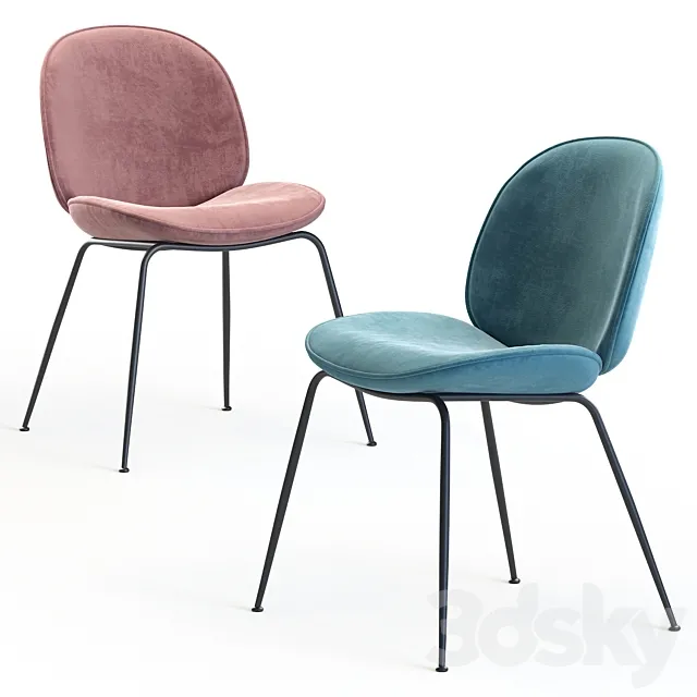 Beetle Dining Chair in GUBI Velvet and Luce 3D Model