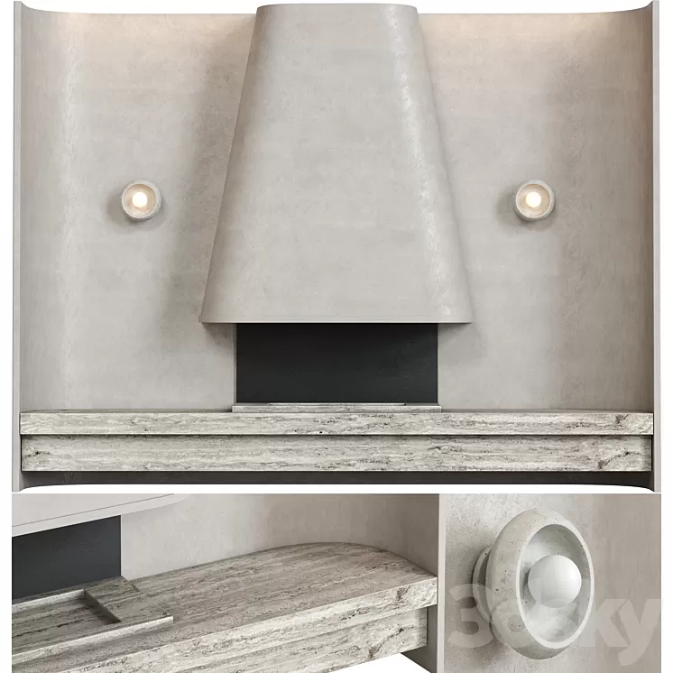 Beige composition with fireplace 3D Model Free Download