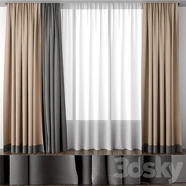Beige curtains with a strip below 3D Model Beige curtains with a strip below 3D Model