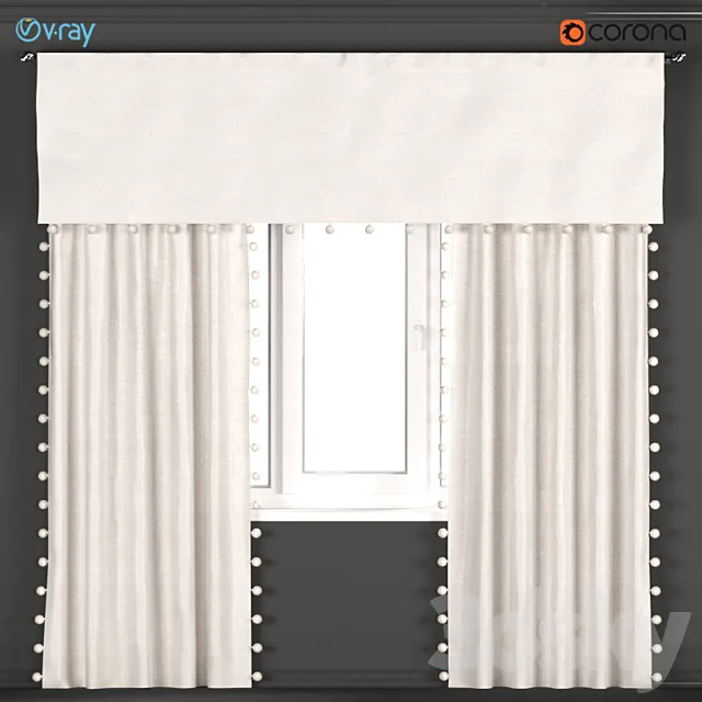Beige curtains with pom-poms from Restoration hardware – RH Baby & Child. 3D Model Beige curtains with pom-poms from Restoration hardware – RH Baby & Child. 3D Model