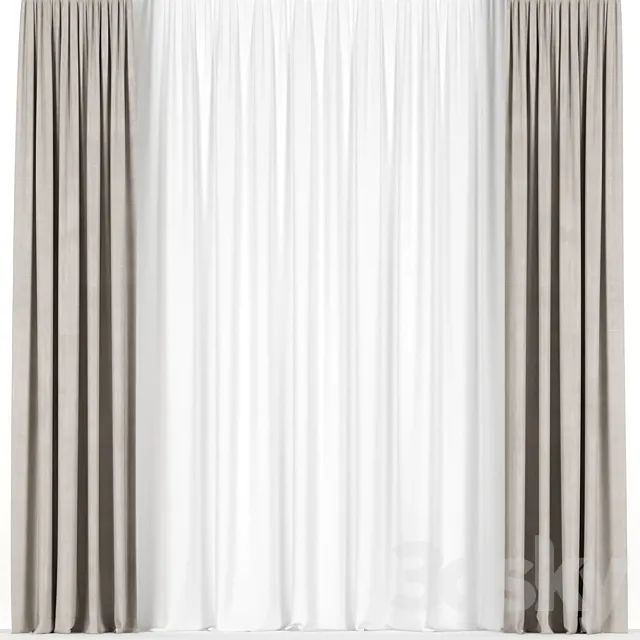 Beige curtains with tulle. 3D Model Beige curtains with tulle. 3D Model