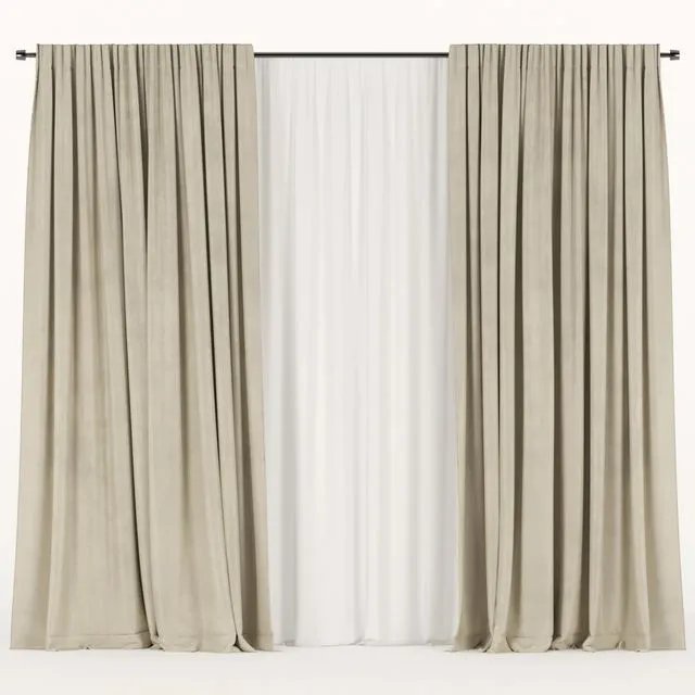 Beige curtains with tulle 3D Model Beige curtains with tulle 3D Model