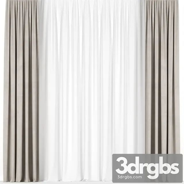 Beige curtains with tulle. 3D Model Download