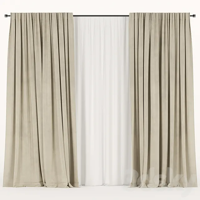 Beige curtains with tulle. 3D Model Beige curtains with tulle. 3D Model