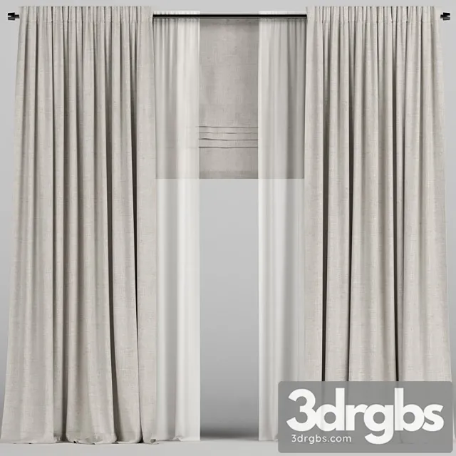 Beige Curtains With Tulle and Roman Blinds 3D Model Download