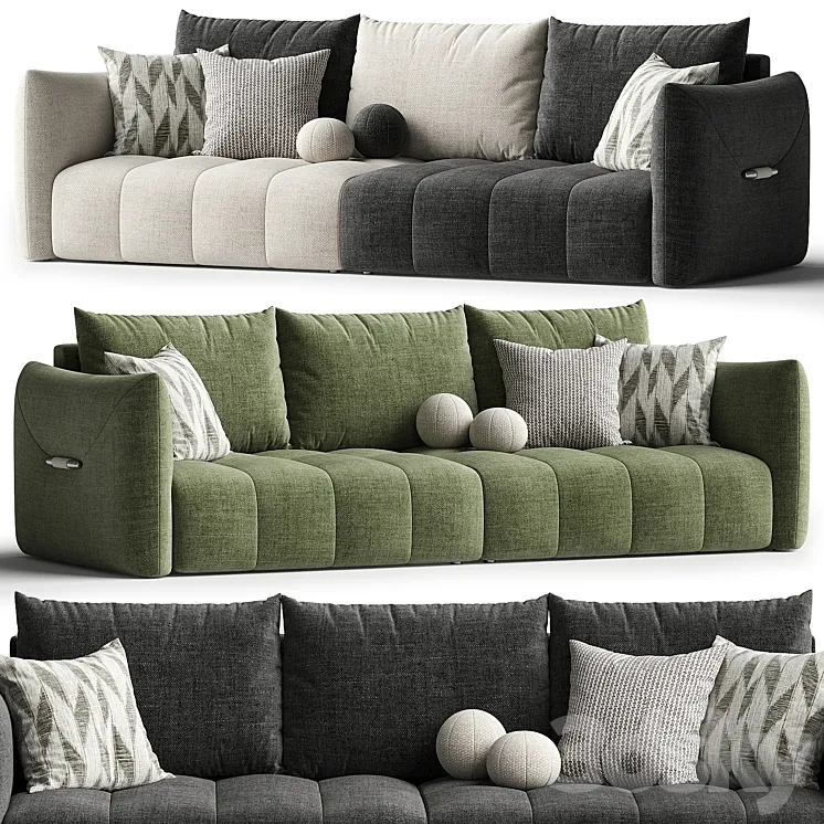 “Beige Flannel Square Arm Sofa with Latex Seat Fill & Pillow Back Design””” 3D Model Free Download