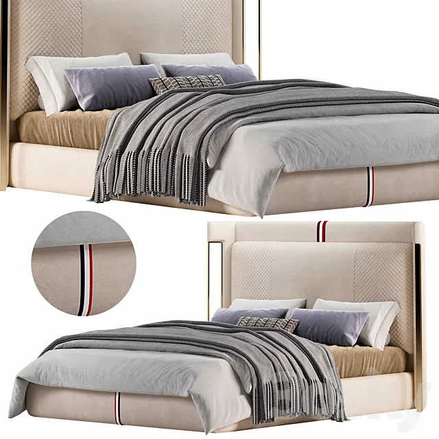 Beige Microfiber Leather Upholstered Bed with Wingback Headboard bu Homary 3DModel Beige Microfiber Leather Upholstered Bed with Wingback Headboard bu Homary 3DModel