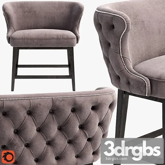 Belair tufted bar stool bench 2 3D Model Download