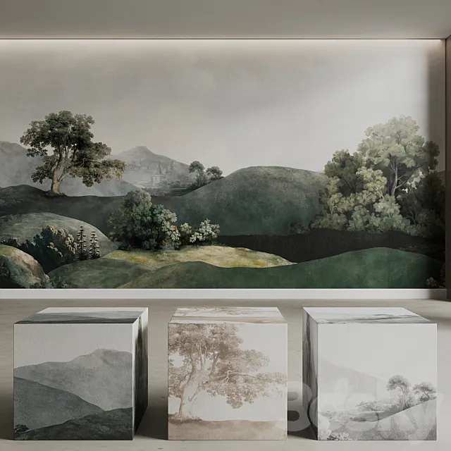 BELARTESTUDIO Murals Seamless set Vintage Landscape 3D Model BELARTESTUDIO Murals Seamless set Vintage Landscape 3D Model
