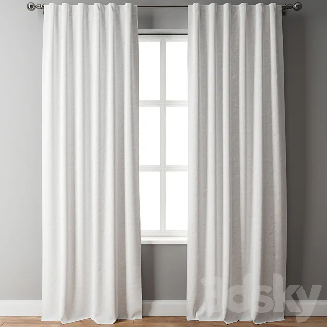 Belgian Flax Linen Curtain White Pottery Barn 3D Model Belgian Flax Linen Curtain White Pottery Barn 3D Model
