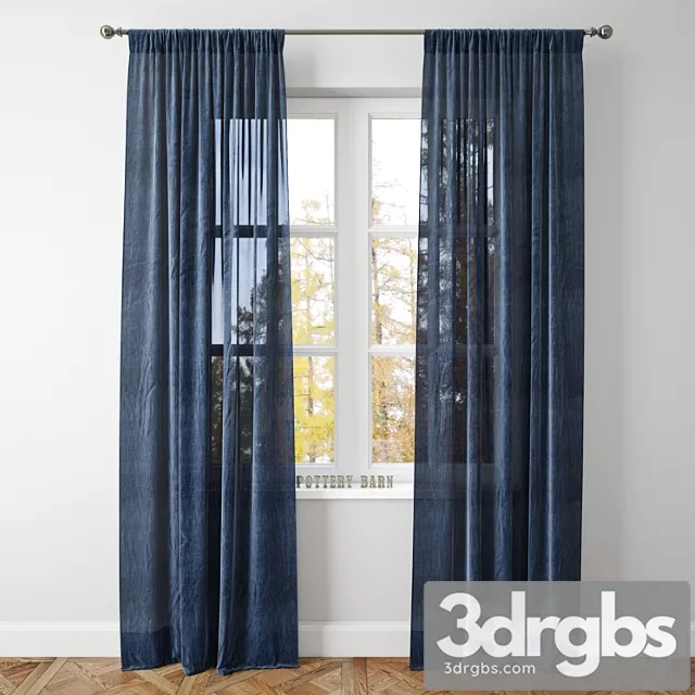 Belgian flax linen sheer drape-pottery barn 3D Model Download