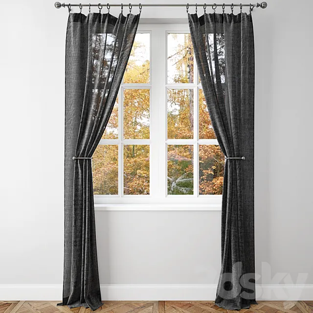 BELGIAN FLAX LINEN SHEER DRAPE2 -Pottery Barn 3D Model